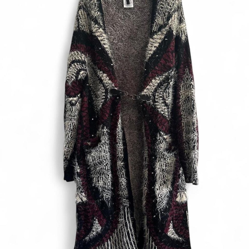 BCBG fuzzy floor sweeper cardigan